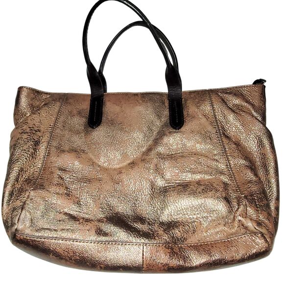 Cole Haan Metallic Brown Leather Double Handled  Satchel Shoulder Bag-Preowned - Picture 1 of 16